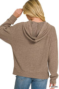 Zenana Brushed Ribbed Hacci Hoodie - Desert Sunday