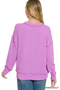 Zenana Corded Rib Long Sleeve Round Neck Top - Desert Sunday