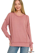 Zenana Corded Rib Long Sleeve Round Neck Top - Desert Sunday