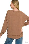 Zenana Corded Rib Long Sleeve Round Neck Top - Desert Sunday