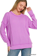 Zenana Corded Rib Long Sleeve Round Neck Top - Desert Sunday