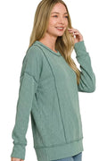 Zenana Corded Rib Long Sleeve Round Neck Top - Desert Sunday