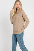 Zenana Corded Rib Long Sleeve Round Neck Top - Desert Sunday