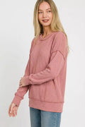 Zenana Corded Rib Long Sleeve Round Neck Top - Desert Sunday