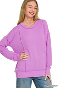 Zenana Corded Rib Long Sleeve Round Neck Top - Desert Sunday