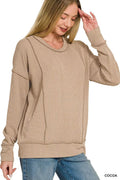 Zenana Corded Rib Long Sleeve Round Neck Top - Desert Sunday