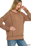 Zenana Corded Rib Long Sleeve Round Neck Top - Desert Sunday