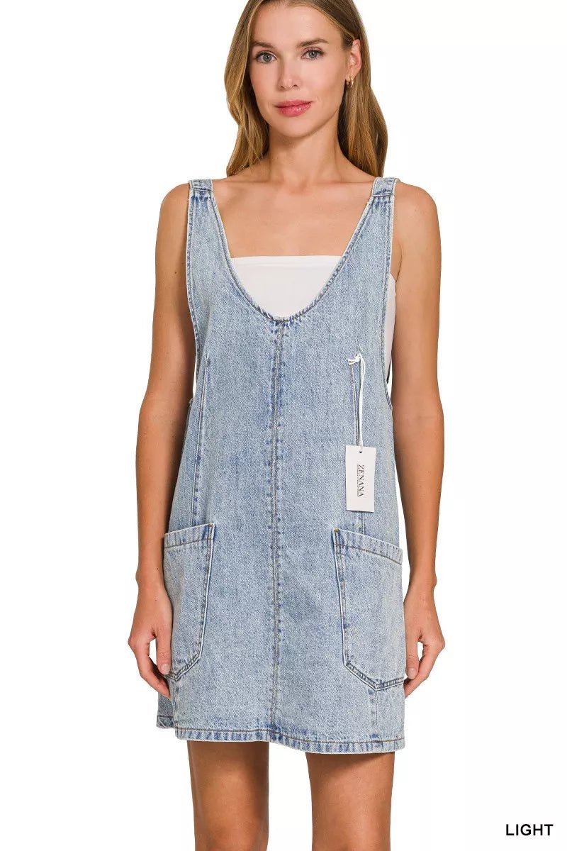 Zenana Denim Overall Dress with Front Pockets - Desert Sunday