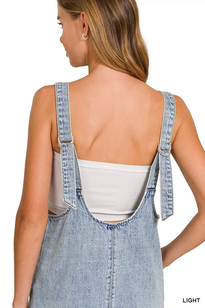 Zenana Denim Overall Dress with Front Pockets - Desert Sunday