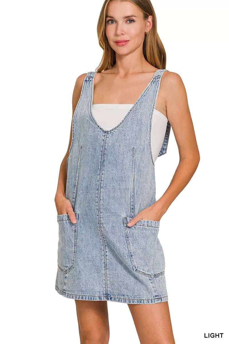 Zenana Denim Overall Dress with Front Pockets - Desert Sunday