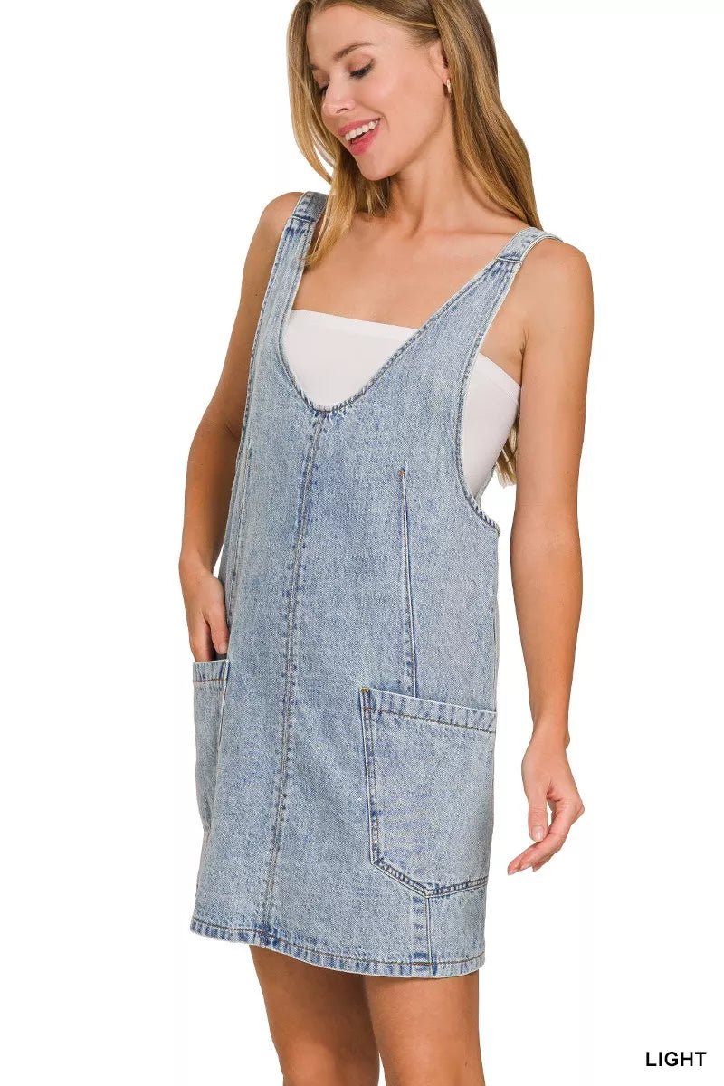 Zenana Denim Overall Dress with Front Pockets - Desert Sunday
