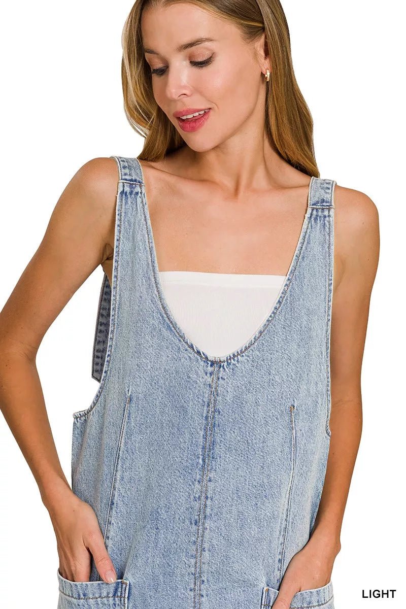 Zenana Denim Overall Dress with Front Pockets - Desert Sunday