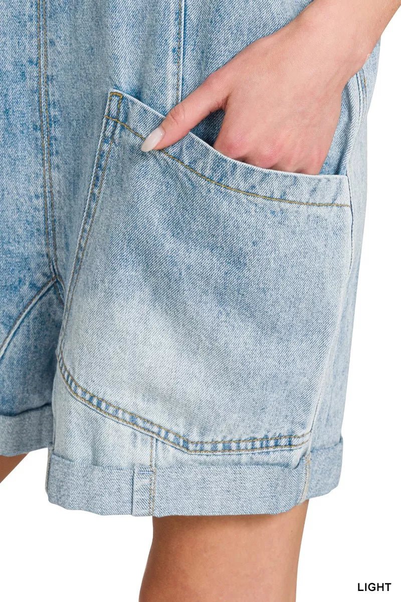 Zenana Denim Short Overalls - Desert Sunday