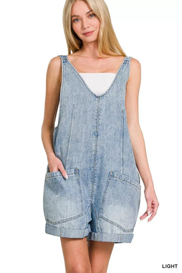 Zenana Denim Short Overalls - Desert Sunday
