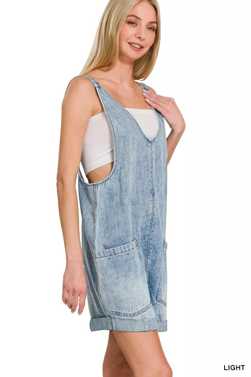Zenana Denim Short Overalls - Desert Sunday
