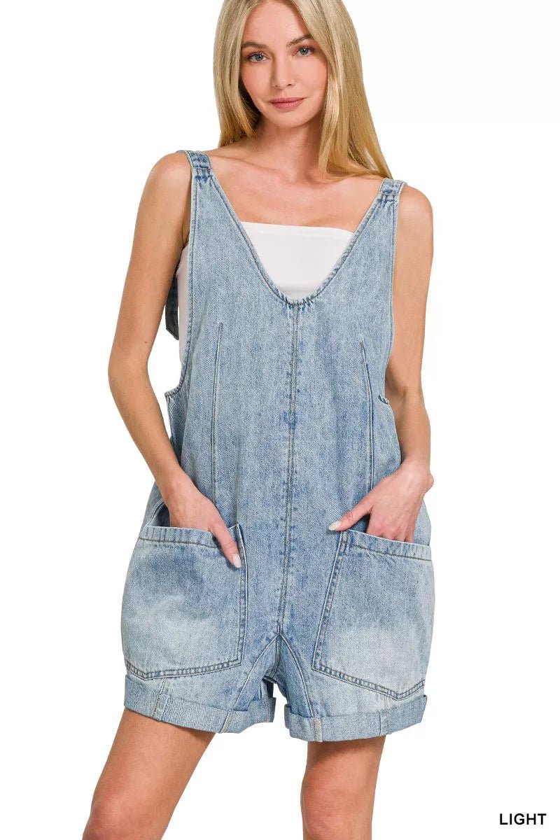 Zenana Denim Short Overalls - Desert Sunday