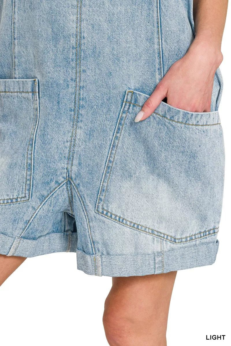 Zenana Denim Short Overalls - Desert Sunday