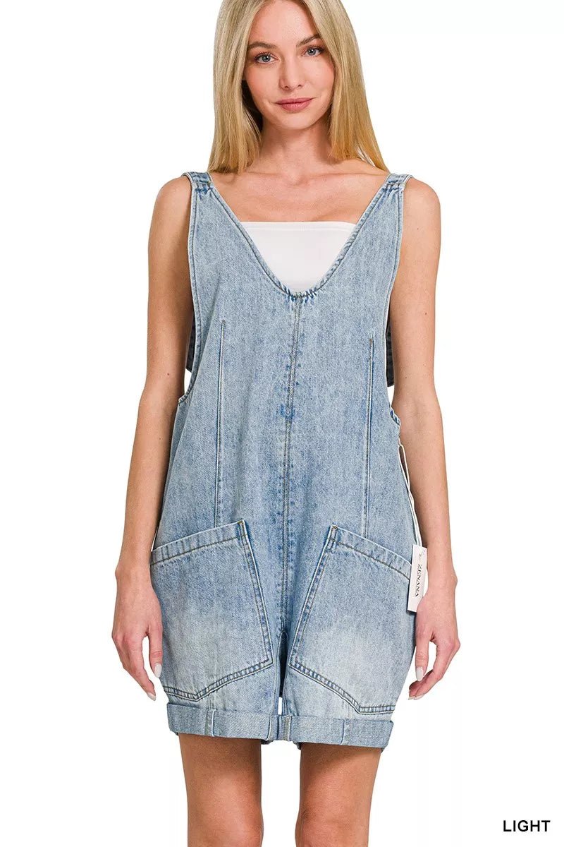 Zenana Denim Short Overalls - Desert Sunday