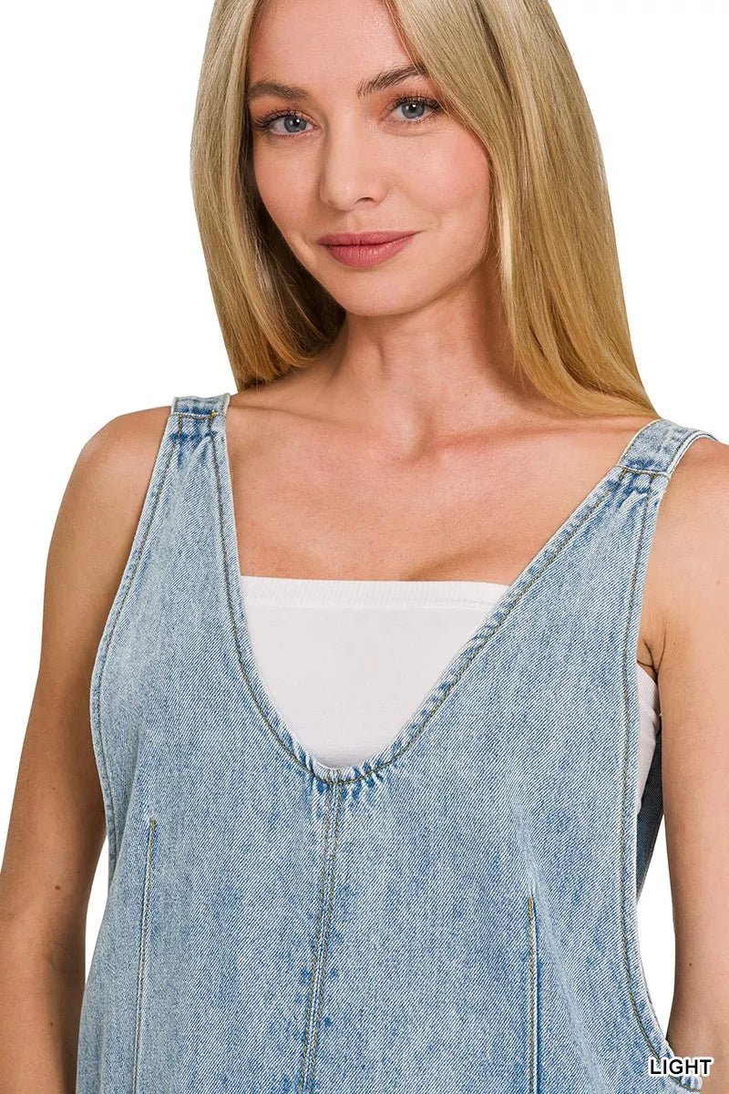 Zenana Denim Short Overalls - Desert Sunday
