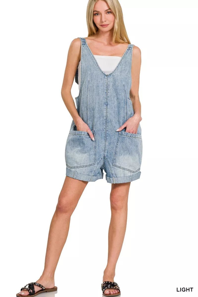 Zenana Denim Short Overalls - Desert Sunday