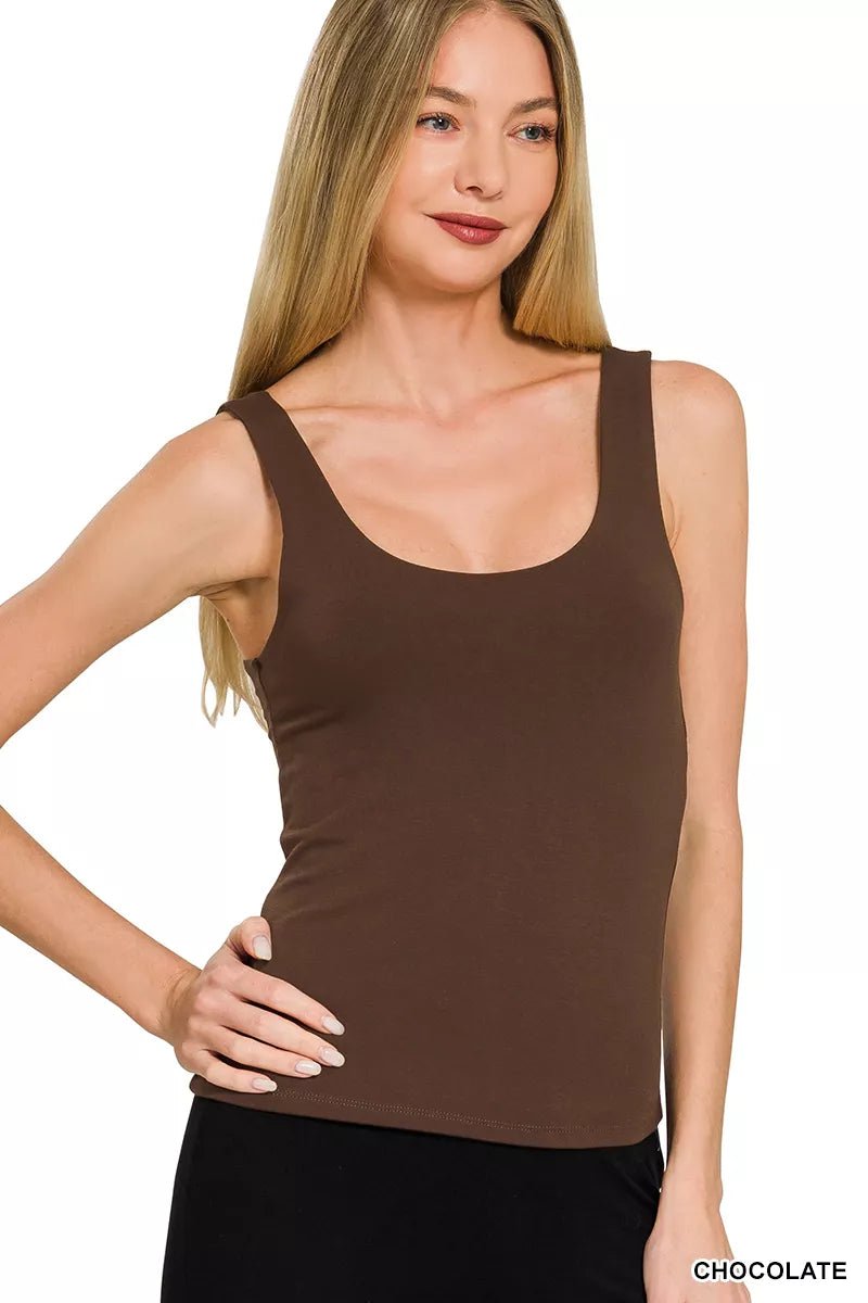 Zenana Double Layered Double Scoop Tank Top - Desert Sunday