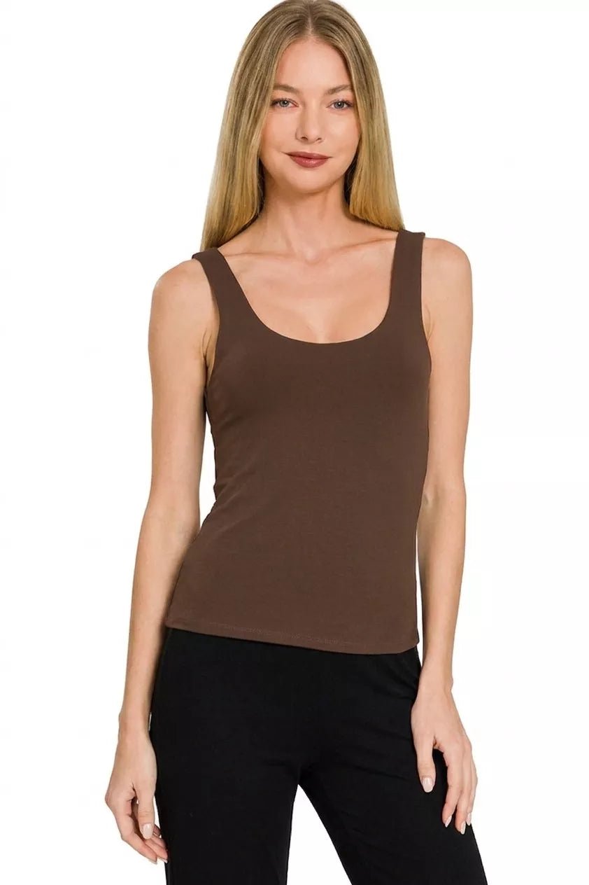 Zenana Double Layered Double Scoop Tank Top - Desert Sunday