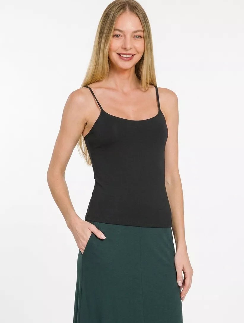 Zenana Double Layered Round Neck Spaghetti Cami - Desert Sunday