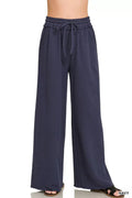 Zenana Drawstring French Terry Wide Leg Sweatpants - Desert Sunday