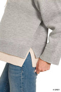 Zenana Dual-look Collared V-neck Sweater - Desert Sunday