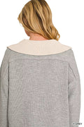 Zenana Dual-look Collared V-neck Sweater - Desert Sunday