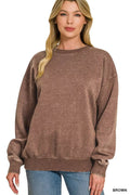 Zenana Fleece Acid Enzyme Washed Round Neck Sweatshirts - Desert Sunday