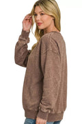Zenana Fleece Acid Enzyme Washed Round Neck Sweatshirts - Desert Sunday