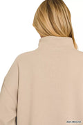 Zenana Fleece Half Snap Button Sweatshirt - Desert Sunday