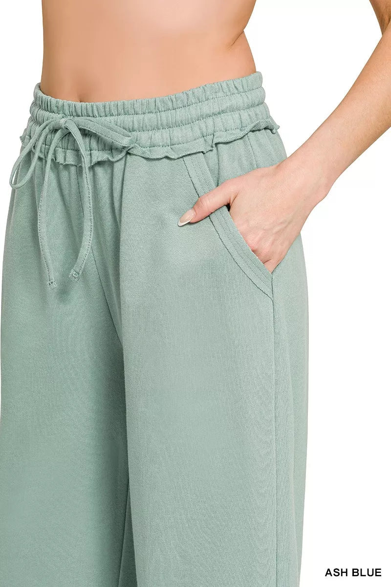 Zenana French Terry Wide Leg Sweatpants - Desert Sunday
