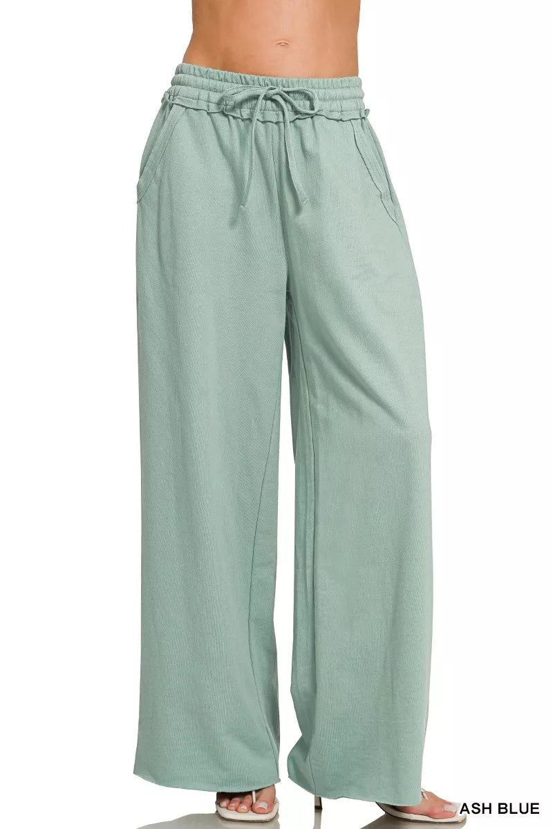 Zenana French Terry Wide Leg Sweatpants - Desert Sunday