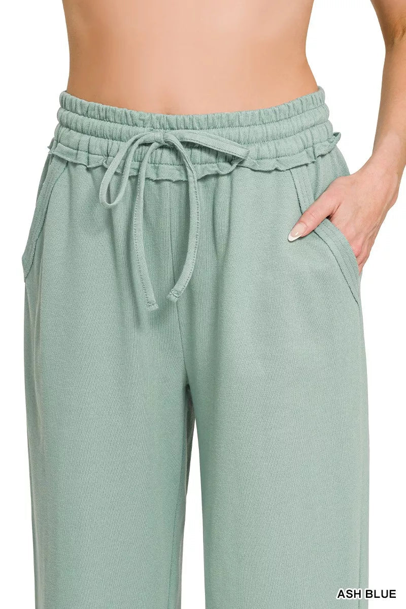Zenana French Terry Wide Leg Sweatpants - Desert Sunday