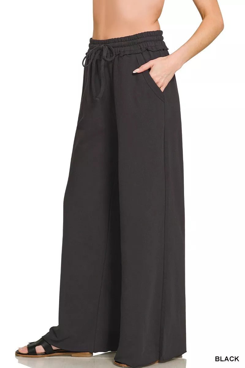 Zenana French Terry Wide Leg Sweatpants - Desert Sunday