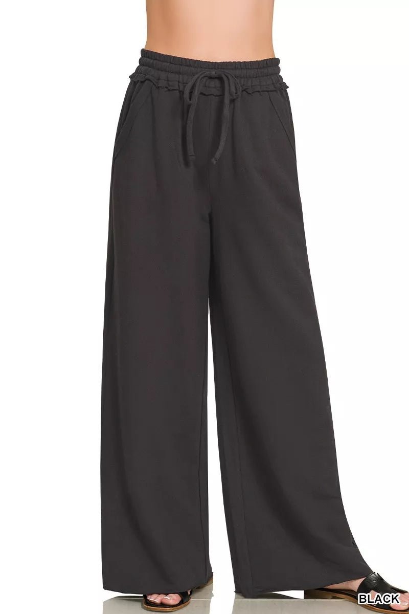 Zenana French Terry Wide Leg Sweatpants - Desert Sunday