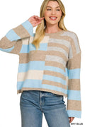 Zenana Lightweight Wool Blend Color Block Sweater - Desert Sunday