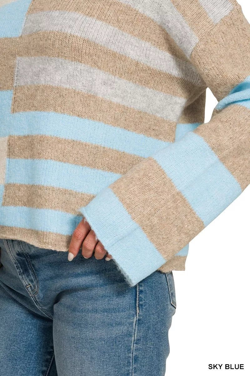 Zenana Lightweight Wool Blend Color Block Sweater - Desert Sunday