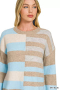 Zenana Lightweight Wool Blend Color Block Sweater - Desert Sunday