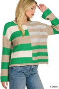 Zenana Lightweight Wool Blend Color Block Sweater - Desert Sunday