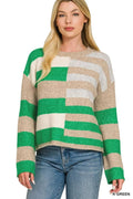 Zenana Lightweight Wool Blend Color Block Sweater - Desert Sunday