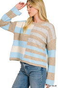 Zenana Lightweight Wool Blend Color Block Sweater - Desert Sunday