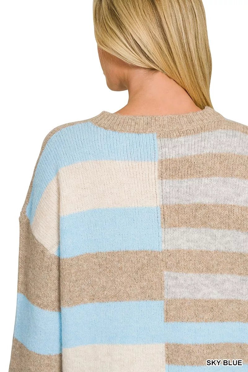 Zenana Lightweight Wool Blend Color Block Sweater - Desert Sunday