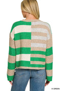 Zenana Lightweight Wool Blend Color Block Sweater - Desert Sunday