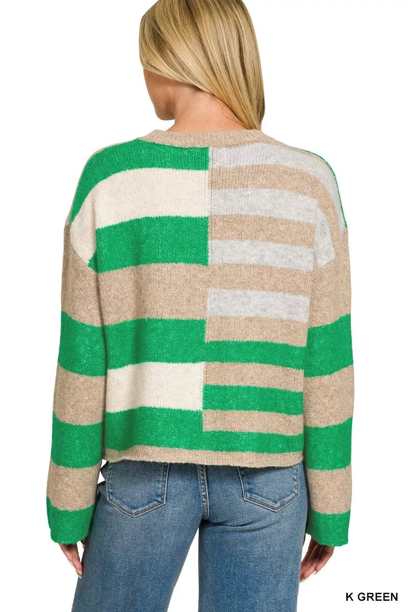 Zenana Lightweight Wool Blend Color Block Sweater - Desert Sunday