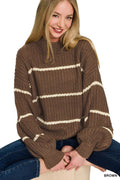 Zenana Oversize Striped Sweater - Desert Sunday