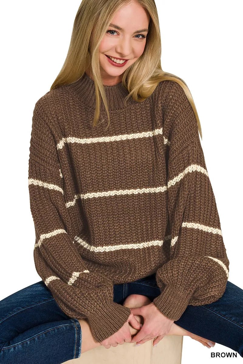 Zenana Oversize Striped Sweater - Desert Sunday