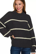 Zenana Oversize Striped Sweater - Desert Sunday